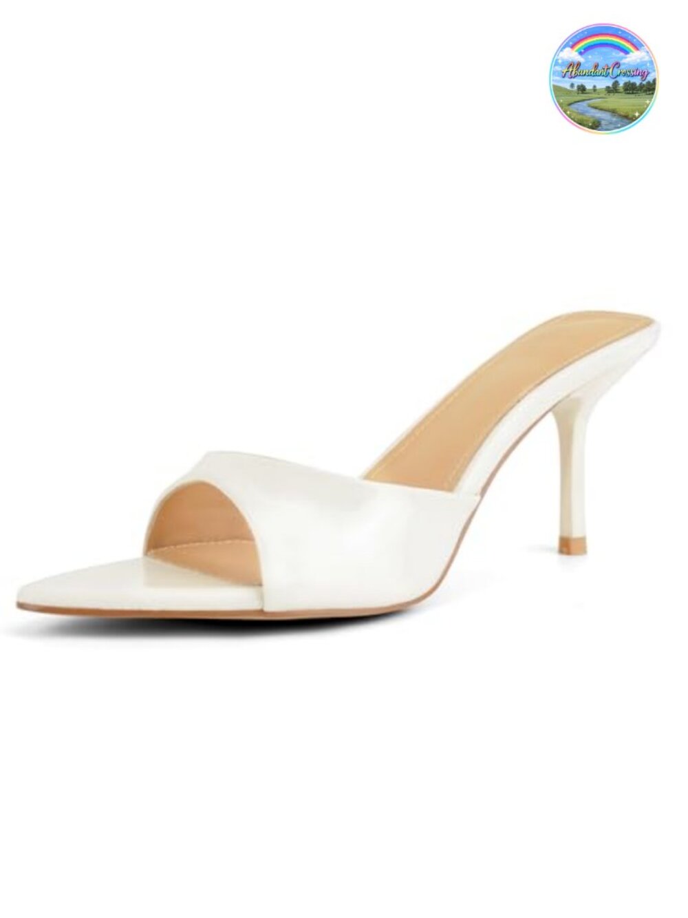 QIV Kitten Heel Pointed Open Toe Mule Heeled Sandals Leather Slide